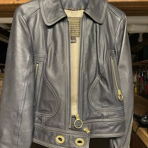 NWOT Coach Legacy Black Leather Jacket with brass hardware, turnlocks, Size 2